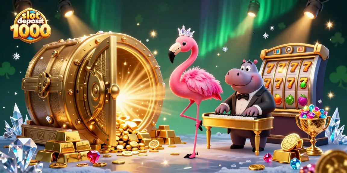 Menangkan slot deposit 1000 dengan slot terbuka dan karakter kasino yang ramai serta harta karun berkilau.