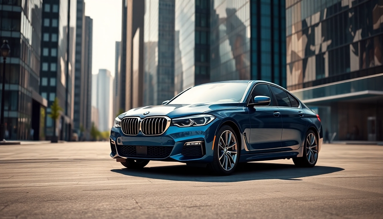 Luxury BMW car parked elegantly in an upscale urban setting showcasing its sleek design.