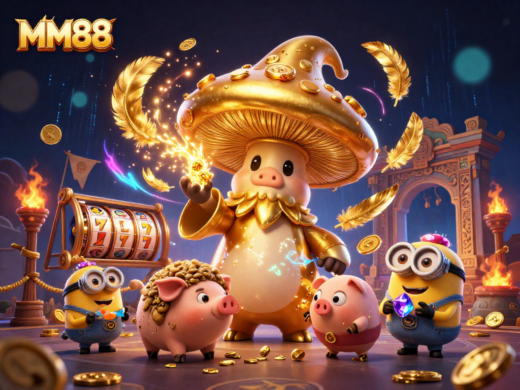 MM88's golden wizard conjures treasures, attracting players to thrilling casino adventures.