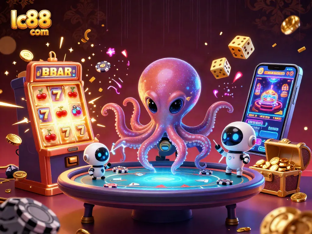 Celebrate winning big at lc88 com with an exciting 3D alien-themed casino scene filled with jackpots and poker fun.