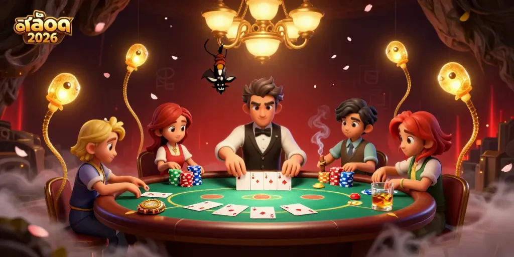 Experience the thrilling action ofสล็อต 2026 with glowworms lighting up a cave casino, showcasing poker excitement.
