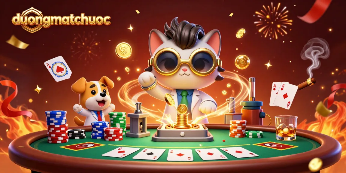Experience the thrill of duongmatchuoc with golden bubbling excitement and vibrant poker elements.