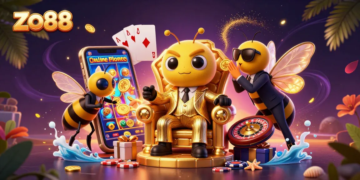 Play and win at zo88 with vibrant casino-themed characters in an engaging 3D scene.