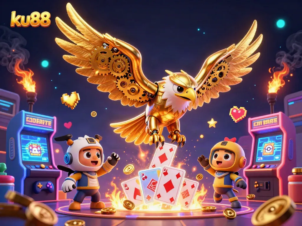 ku88 invites players to win big amidst vibrant casino-themed 3D digital art.