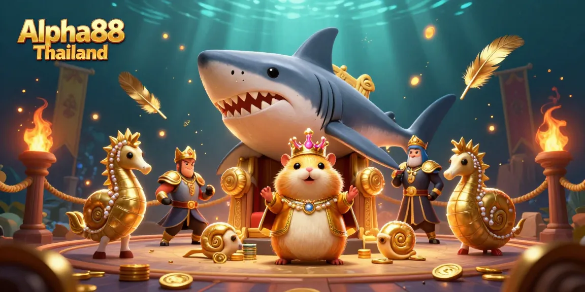 Experience thrilling action at Alpha88 Thailand with a fierce golden hamster king ruling from a megalodon throne.