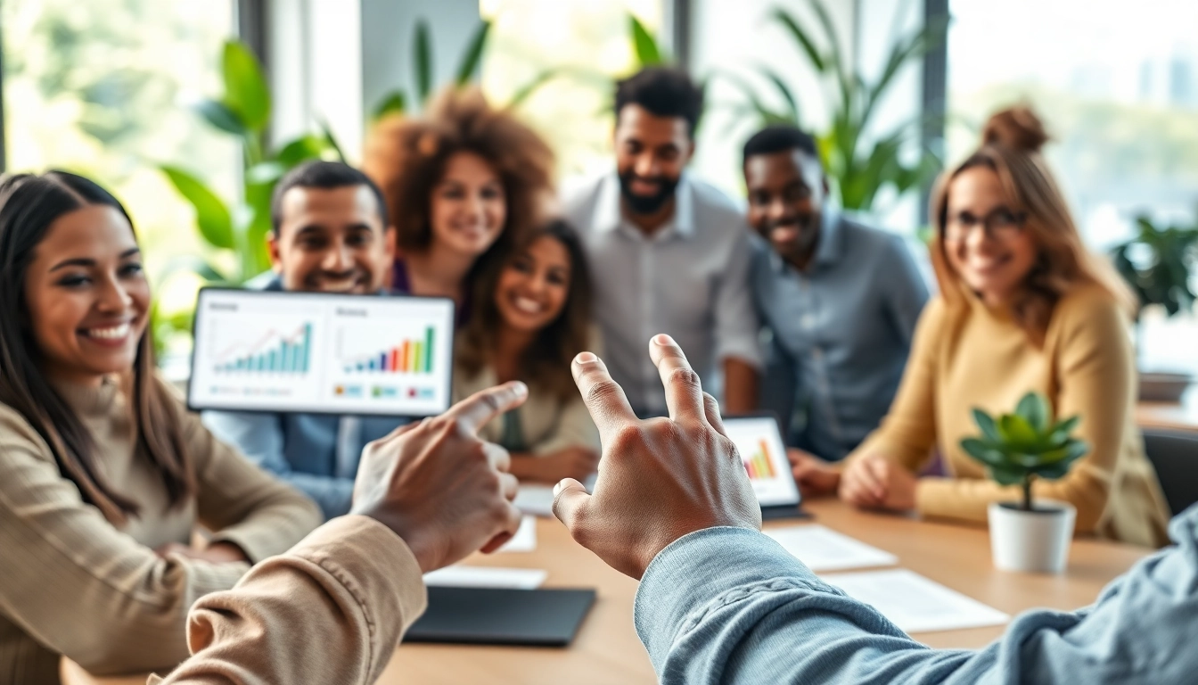 Collaborative team setting Achieve Your Goals With AI with digital interfaces and goal charts.