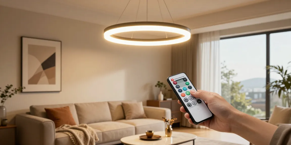lustra cu telecomanda în living modern, ajutând la crearea unei atmosfere confortabile