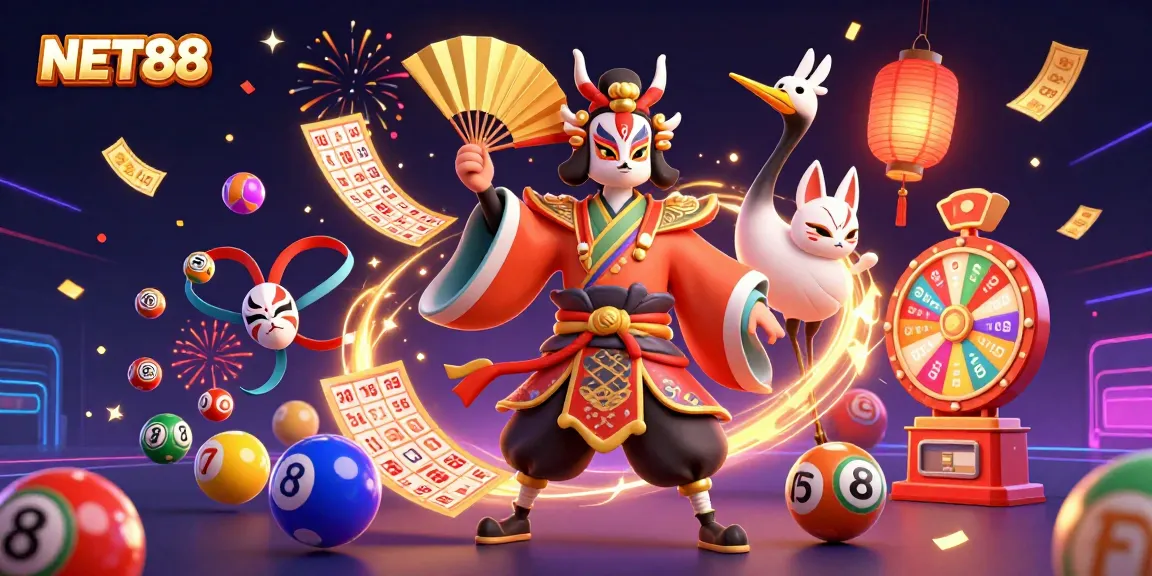 Engage with NET88's lottery excitement featuring lively characters and dynamic gaming elements.