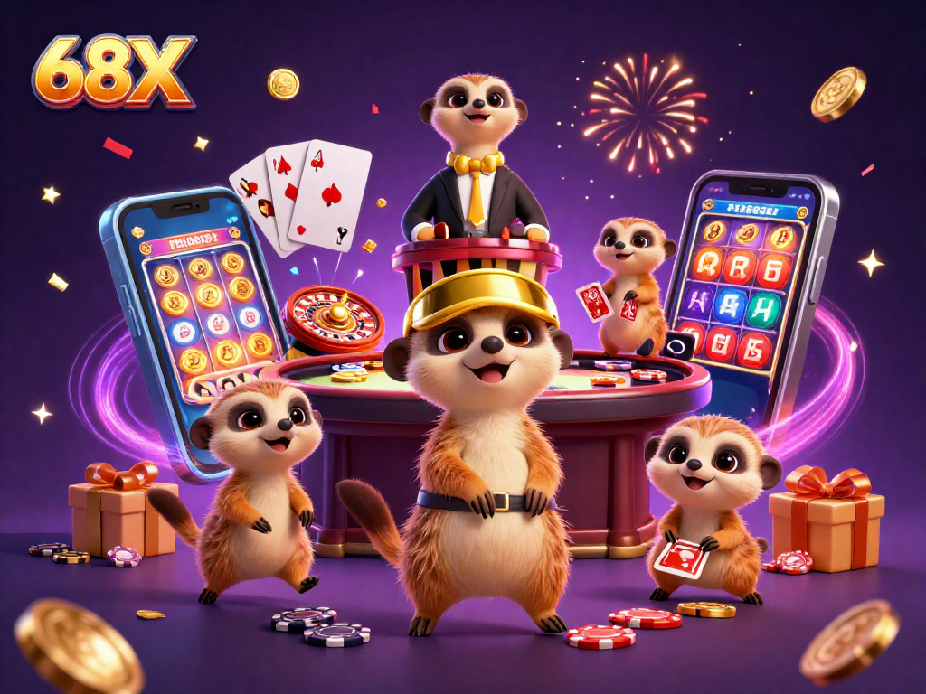 Aposte no casino virtual 68X com uma colônia de suricatas em ação e muitos prêmios em jogo.