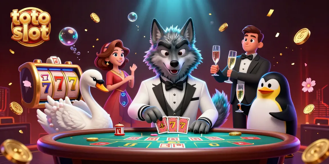 Engage with thrilling toto slot experiences in a vibrant, casino-inspired 3D scene.