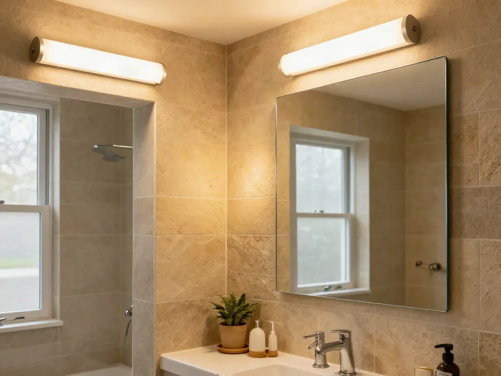 Aplica LED baie instalată în baie modernă, atmosferă confortabilă, furnizor de servicii de încredere local.
