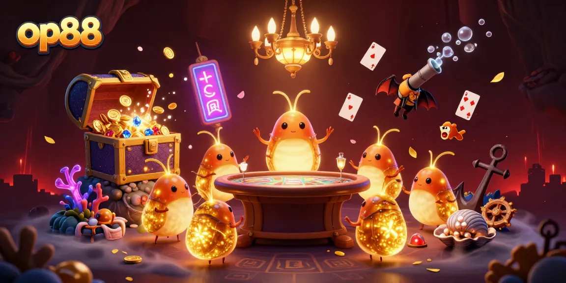 Experience excitement at op88 with glowworms lighting a vibrant cave casino scene filled with treasures.