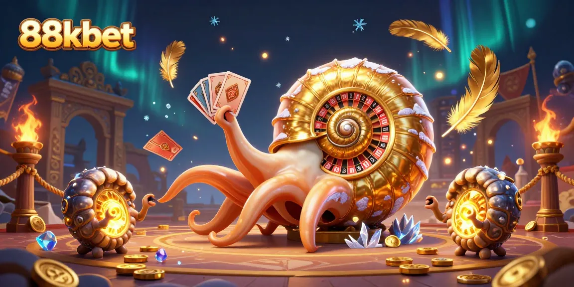 Engage with 88kbet's thrilling casino experience featuring a giant nautilus and glowing ammonites.