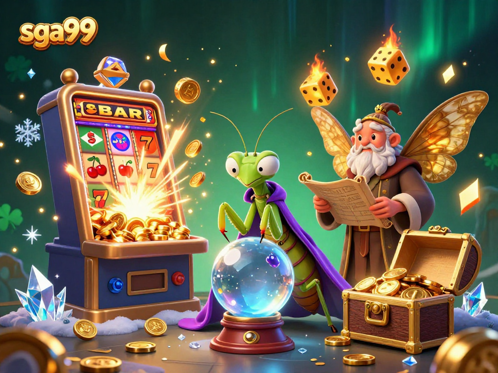 Experience thrilling action with sga99 as fortune tellers unveil jackpot riches in vibrant casino art.