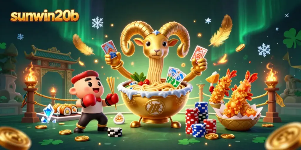 Experience the thrilling action of sunwin20b with a vibrant 3D illustration of playful casino characters.